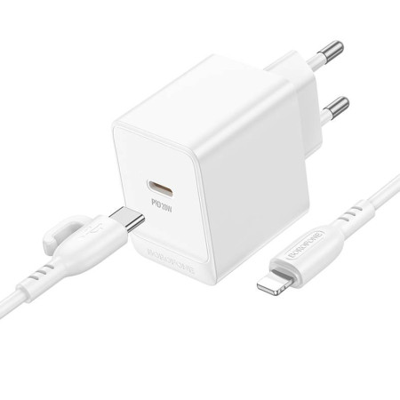 Incarcator priza Borofone BAS13A PD 20W cu cablu lightning alb