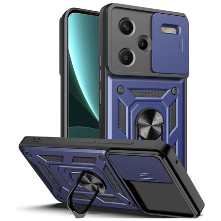 Husa pentru Xiaomi Redmi Note 13 Pro Plus, Slide si Snap, Magnetic Ring, Blue