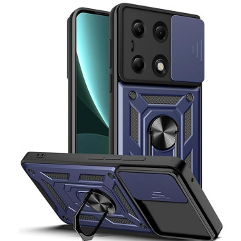 Husa pentru Xiaomi Redmi Note 13 Pro 5G / Poco X6, Slide si Snap, Magnetic Ring, Blue