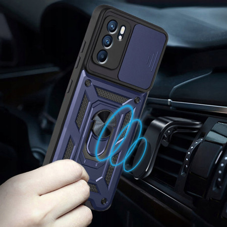 Husa pentru Oppo Reno6 5G, Slide si Snap, Magnetic Ring, Blue