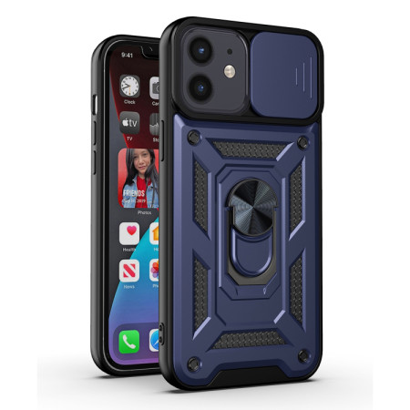 Husa pentru iPhone 12 / 12 Pro, Slide si Snap, Magnetic Ring, Blue