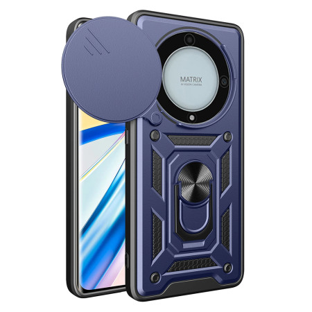 Husa pentru Honor Magic 5 Lite, Slide si Snap, Magnetic Ring, Blue