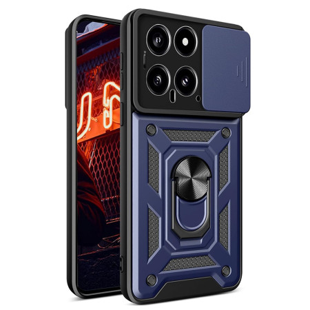 Husa pentru Xiaomi 14, Slide si Snap, Magnetic Ring, Blue