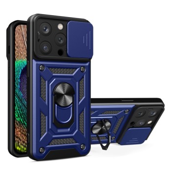 Husa pentru iPhone 15 Pro, Slide si Snap, Magnetic Ring, Blue