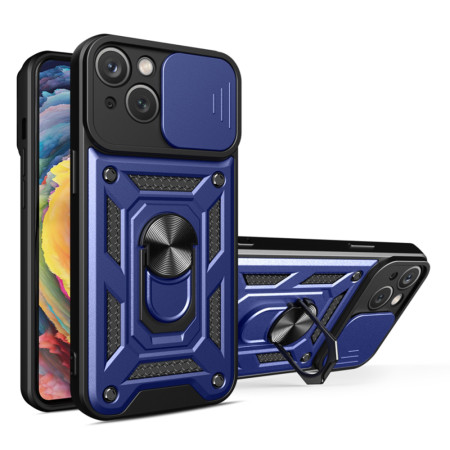 Husa pentru iPhone 15, Slide si Snap, Magnetic Ring, Blue
