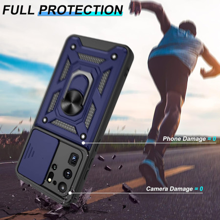 Husa pentru Samsung Galaxy S20 Ultra 4G / S20 Ultra 5G, Slide si Snap, Magnetic Ring, Blue