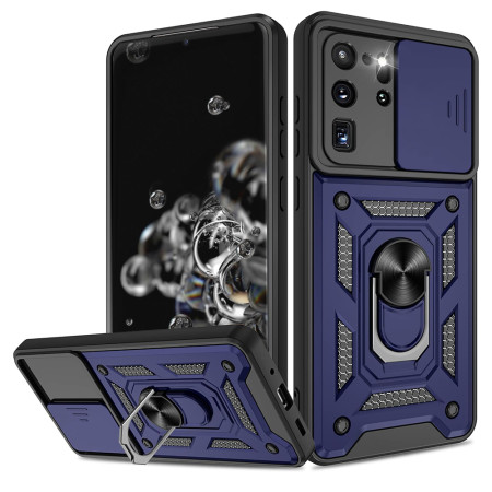 Husa pentru Samsung Galaxy S20 Ultra 4G / S20 Ultra 5G, Slide si Snap, Magnetic Ring, Blue