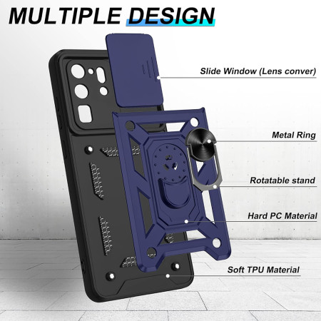 Husa pentru Samsung Galaxy S20 Ultra 4G / S20 Ultra 5G, Slide si Snap, Magnetic Ring, Blue