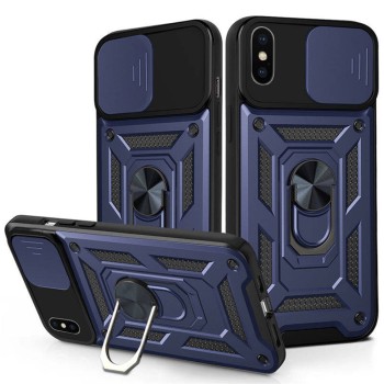 Husa pentru iPhone XS Max, Slide si Snap, Magnetic Ring, Blue