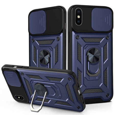 Husa pentru iPhone XS Max, Slide si Snap, Magnetic Ring, Blue