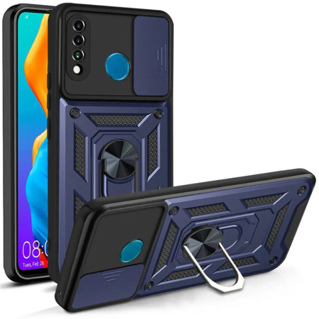 Husa pentru Huawei P30 Lite / P30 Lite New Edition, Slide si Snap, Magnetic Ring, Blue