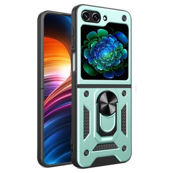 Husa pentru Samsung Galaxy Z Flip 5, CamShield Protectie Camera, Inel Magnetic, Slide si Snap, Green