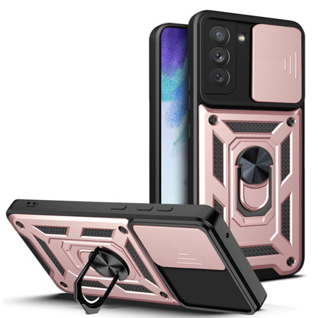Husa pentru Samsung Galaxy S21 5G, CamShield Protectie Camera, Inel Magnetic, Slide si Snap, Rose Gold