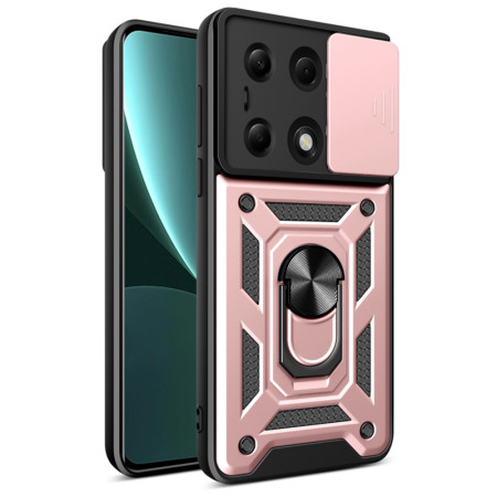 Husa pentru Xiaomi Redmi Note 13 Pro 4G / Poco M6 Pro 4G, CamShield Protectie Camera, Inel Magnetic, Slide si Snap, Rose Gold