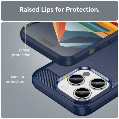 Husa Carbon pentru iPhone 15 Pro, Tech Protects, Blue