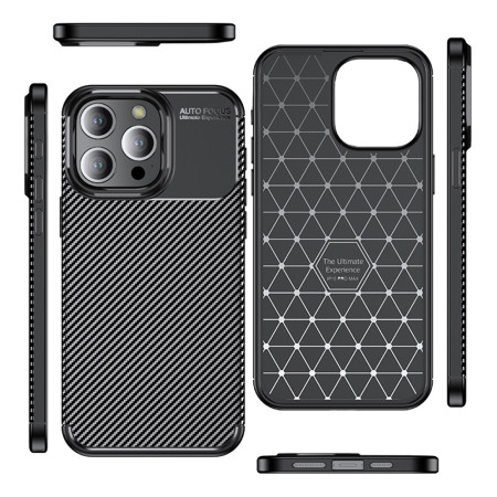 Husa pentru iPhone 15 Pro, CarbonFiber, Premium, Black