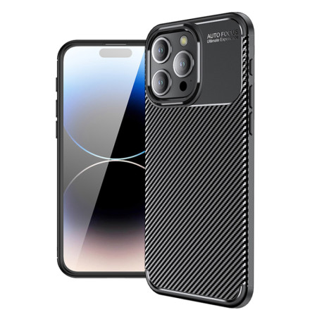 Husa pentru iPhone 15 Pro, CarbonFiber, Premium, Black