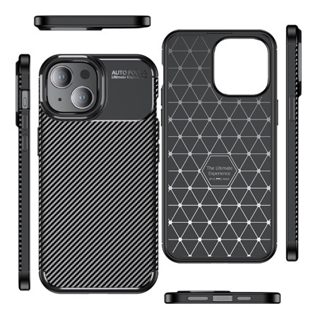 Husa pentru iPhone 15, CarbonFiber, Premium, Black