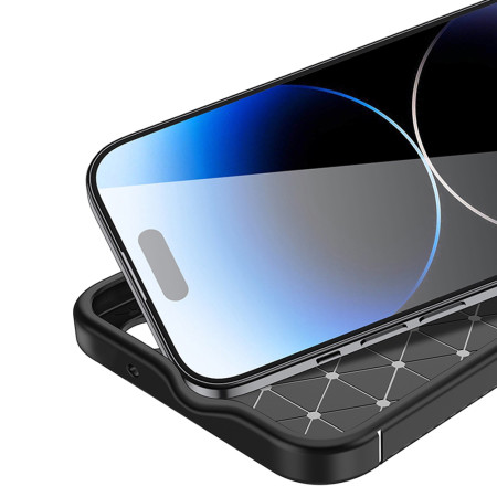 Husa pentru iPhone 15, CarbonFiber, Premium, Black