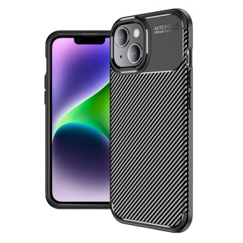 Husa pentru iPhone 14, CarbonFiber, Premium, Black