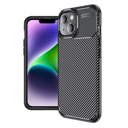Husa pentru iPhone 14, CarbonFiber, Premium, Black