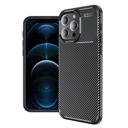 Husa pentru iPhone 12 Pro Max, CarbonFiber, Premium, Black