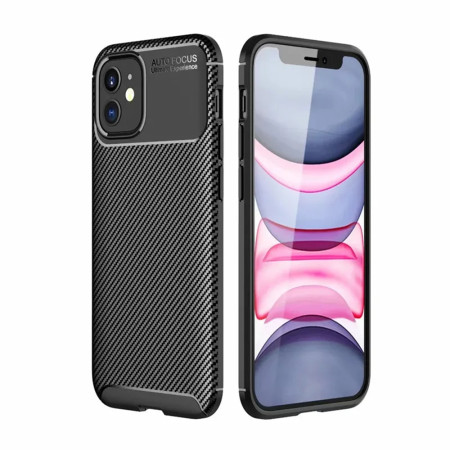 Husa pentru iPhone 12 / 12 Pro, CarbonFiber, Premium, Black