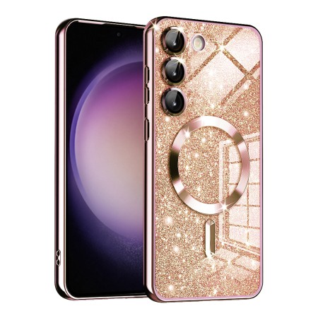Husa pentru Samsung Galaxy S25, Glitter MagSafe, Atasare Magnetica, Rose Gold