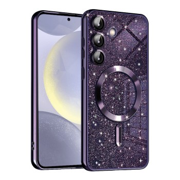 Husa pentru Samsung Galaxy S25 Plus, Glitter MagSafe, Atasare Magnetica, Deep Purple