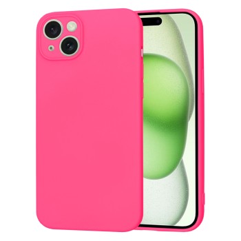 Husa Premium din Silicon pentru iPhone 15 Plus- SoftFlex, Microfibra, Hot Pink