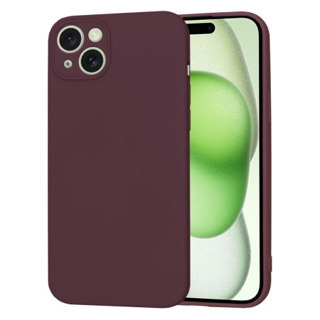 Husa Premium din Silicon pentru iPhone 15 Plus- SoftFlex, Microfibra, Plum Red