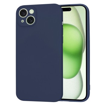 Husa Premium din Silicon pentru iPhone 15 Plus- SoftFlex, Microfibra, Navy Blue