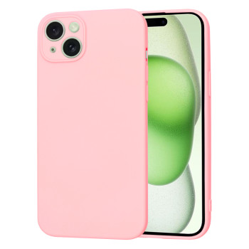 Husa Premium din Silicon pentru iPhone 15 Plus- SoftFlex, Microfibra, Chalk Pink