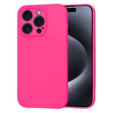 Husa Premium din Silicon pentru iPhone 15 Pro - SoftFlex, Microfibra, Hot Pink