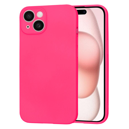Husa Premium din Silicon pentru iPhone 15 - SoftFlex, Microfibra, Hot Pink