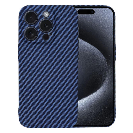 Husa Slim Carbon pentru iPhone 15 Pro - Protectie Premium FiberShell, Cyan