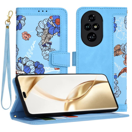 Husă FlipCraft pentru Honor 200 Pro - Protecție 360, Design Floral, Vibrant Blue