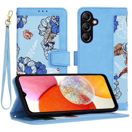Husa FlipCraft pentru Samsung Galaxy A14 4G / A14 5G - Protectie 360, Design Floral, Vibrant Blue