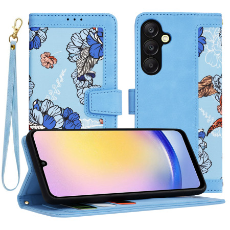 Husa FlipCraft pentru Samsung Galaxy A25 5G - Protectie 360, Design Floral, Vibrant Blue