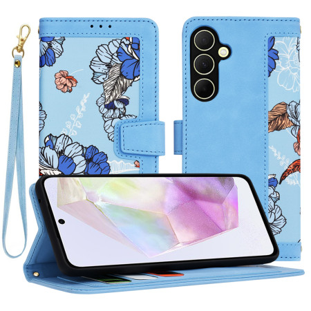 Husa FlipCraft pentru Samsung Galaxy A35 5G - Protectie 360, Design Floral, Vibrant Blue