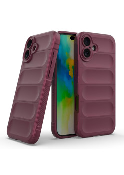 Husa Antisoc pentru iPhone 16, Margini Striate, Magic Shield, Bordeaux
