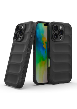 Husa Antisoc pentru iPhone 16 Pro, Margini Striate, Magic Shield, Black