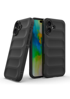 Husa Antisoc pentru iPhone 16 Plus, Margini Striate, Magic Shield, Black