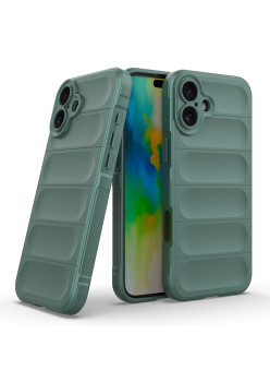 Husa Antisoc pentru iPhone 16, Margini Striate, Magic Shield, Green