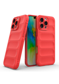 Husa Antisoc pentru iPhone 16 Pro, Margini Striate, Magic Shield, Red