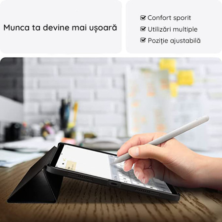 Husa Smart Fold Plus compatibila cuiPad Air 4 / 5 (2020/2022) / iPad Pro 11 (2018 / 2020 / 2021 / 2022) HTPMAG - Black