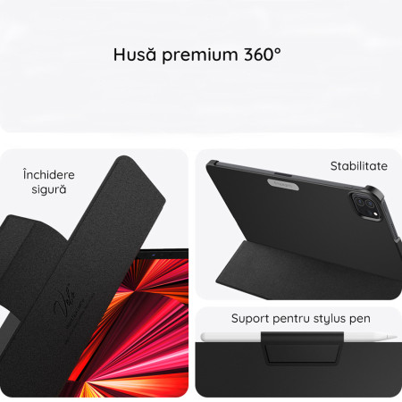 Husa Smart Fold Plus compatibila cuiPad Air 4 / 5 (2020/2022) / iPad Pro 11 (2018 / 2020 / 2021 / 2022) HTPMAG - Black