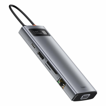 Hub Baseus Docking Station 3xUSB 3.2, 2xType-C, VGA, HDMI, SD/TF Card Reader, RJ45, Gri