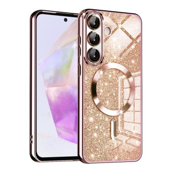 Husa pentru Samsung Galaxy A36, Glitter MagSafe, Atasare Magnetica, Rose Gold
