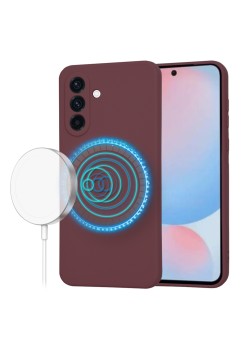 Husa pentru Samsung Galaxy A56 - MagSafe, Microfibra in interior, Plum Red